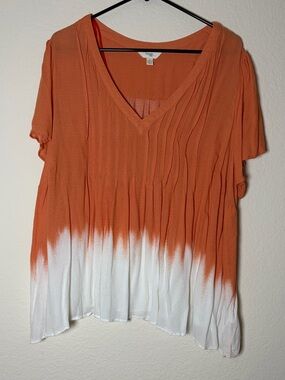 Terra and sky woman’s ombré orange and while short sleeve blouse